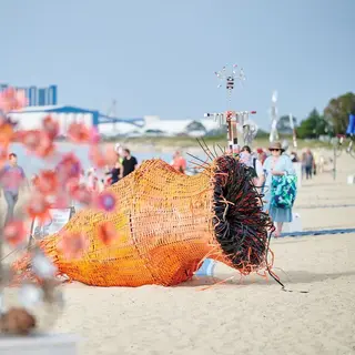 a large object on the beach