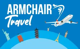 Plane flying through the air over various noteable landmarks.